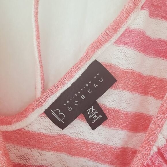 B COLLECTION BOBEAU Women Top Plus Sz 2X Coral White Stripe Flutter Short Sleeve - Picture 5 of 10